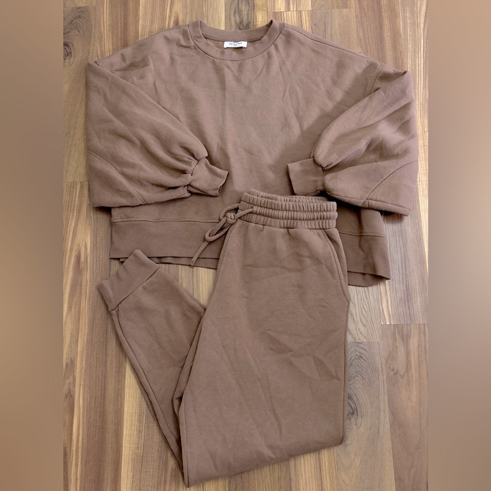 Brown Crew Neck Sweatshirt Set